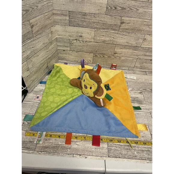 Taggies Monkey Tags Yellow Blue Green Baby Infant Lovey Security Blanket - Picture 5 of 7